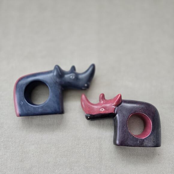 RHINOCEROS Rhino Shaped Stone Hand Carved Napkin Holder made in Kenya - Picture 1 of 7
